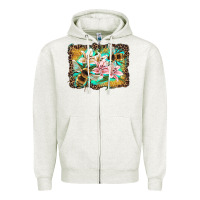 Oatmeal Heather bees and lilies with leopard Zipper Hoodie - Artiststas
