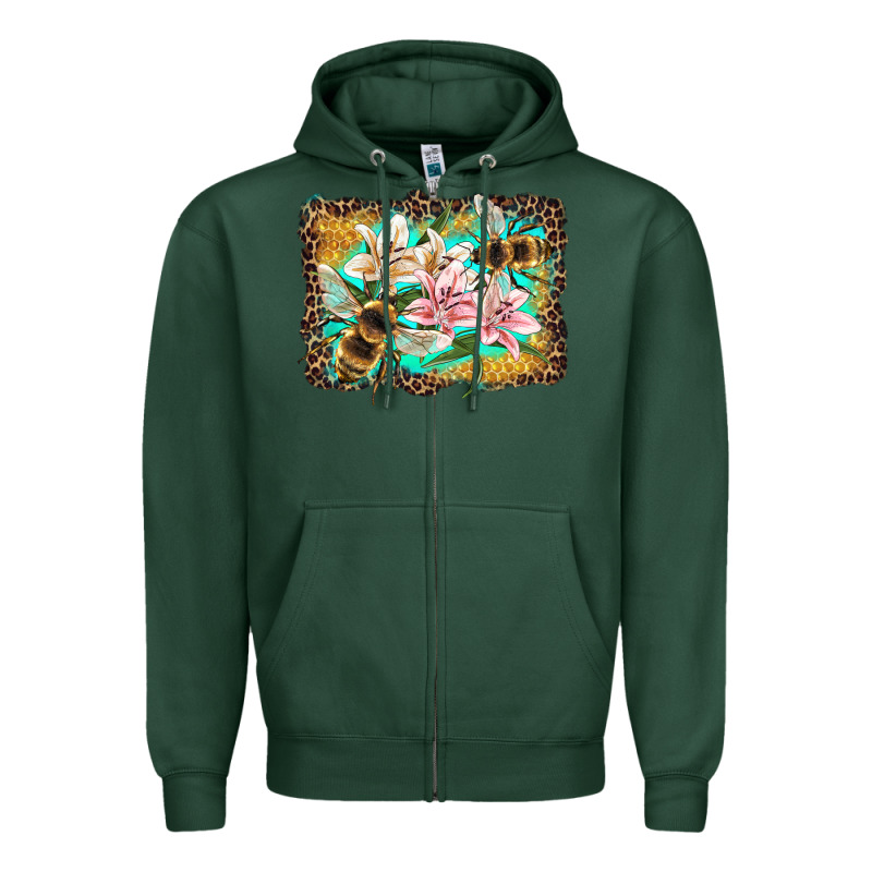 Bees And Lilies With Leopard Zipper Hoodie by Artiststas | Teevron