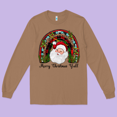 Merry Christmas Y'all Rainbow Long Sleeve Tee Designed By Jahusdesignshop