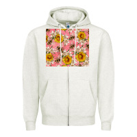 Oatmeal Heather bees and flowers Zipper Hoodie - Artiststas