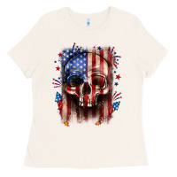 Bone 4th of July skull American flag Ladies Tee - Neo Western