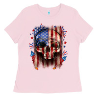 Bubblegum Pink 4th of July skull American flag Ladies Tee - Neo Western