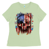 Matcha 4th of July skull American flag Ladies Tee - Neo Western