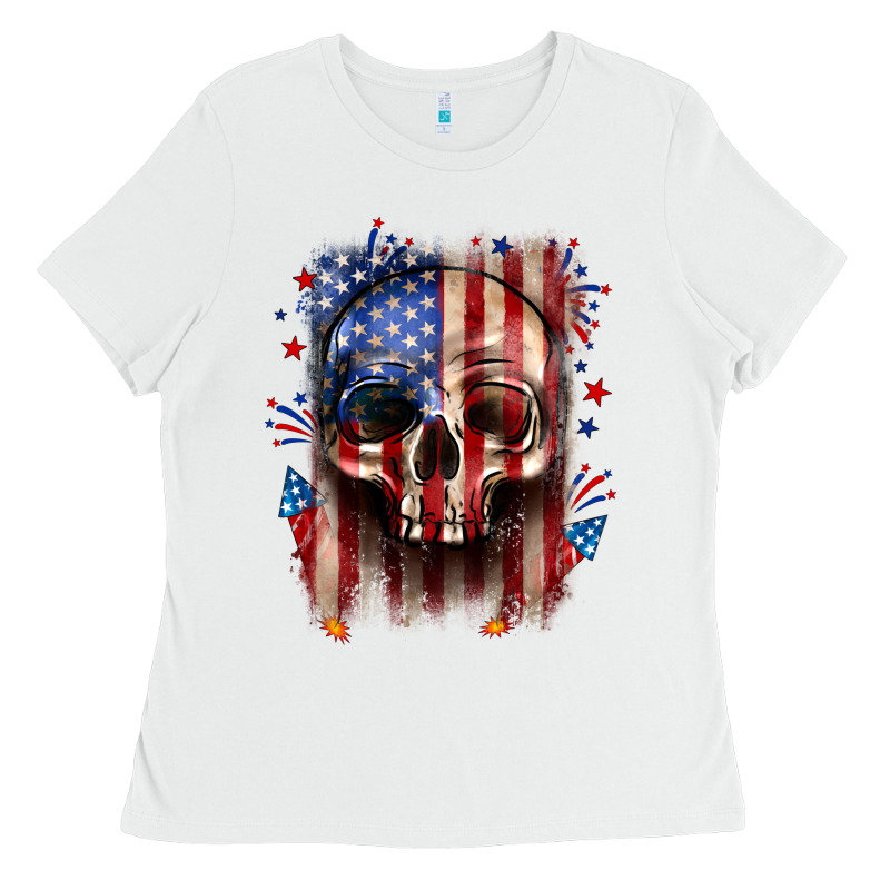 4th Of July Skull American Flag Ladies Tee by Neo Western | Teevron