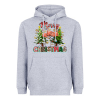 Heather Grey Merry Christmas flamingo Heavyweight Hoodie - texasbilliewilder