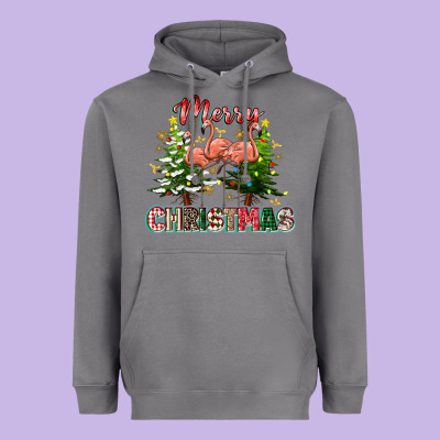 Merry Christmas Flamingo Heavyweight Hoodie Designed By Texasbilliewilder