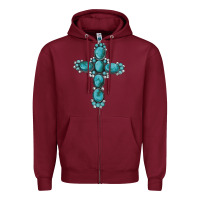 Burgundy western Gemstone cross Zipper Hoodie - Artiststas