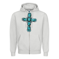 Dove Grey western Gemstone cross Zipper Hoodie - Artiststas