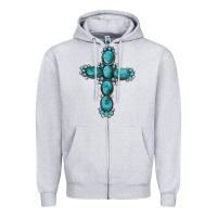 Heather Grey western Gemstone cross Zipper Hoodie - Artiststas
