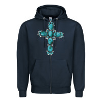 Navy western Gemstone cross Zipper Hoodie - Artiststas