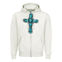 Oatmeal Heather western Gemstone cross Zipper Hoodie - Artiststas