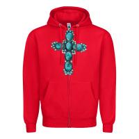 Red western Gemstone cross Zipper Hoodie - Artiststas