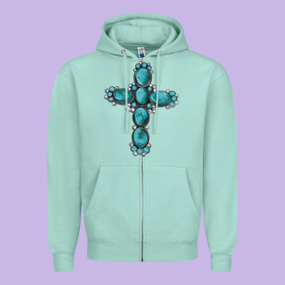 Western Gemstone Cross Zipper Hoodie Designed By Artiststas