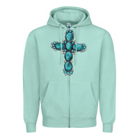 Seafoam western Gemstone cross Zipper Hoodie - Artiststas
