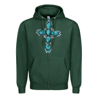 Sports Green western Gemstone cross Zipper Hoodie - Artiststas