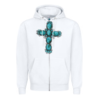 White western Gemstone cross Zipper Hoodie - Artiststas