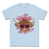 Dusty Blue cow with flowers and butterflies Classic Tee - MaliasSmallBusiness