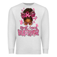 Oatmeal Heather brest cancer warrior afro messy bun Premium Sweatshirt - texasbilliewilder