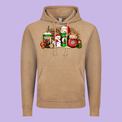 Christmas Snow Coffee Cups Vintage Hoodie Designed By Jasminsmagicworld