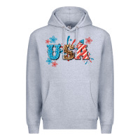 Heather Grey USA 4th of july Premium Hoodie - HowdyJamesFarm