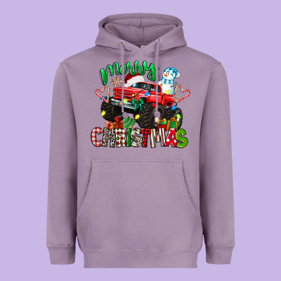 Merry Christmas Monster Truck Heavyweight Hoodie Designed By Texasbilliewilder