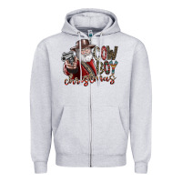 Heather Grey cowboy christmas Zipper Hoodie - SublimationCraftShop