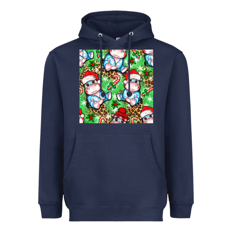 Christmas Cute Hippo Sitting Heavyweight Hoodie by NancyCooperArtShop | Teevron
