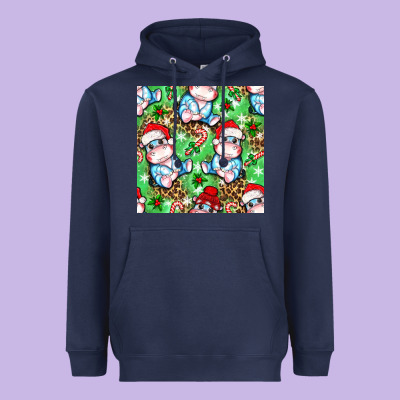Christmas Cute Hippo Sitting Heavyweight Hoodie Designed By Nancycooperartshop