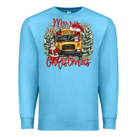 Ocean Blue merry christmas school bus Premium Sweatshirt - texasbilliewilder
