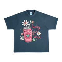 Midnight Navy lucky girl drink Urban Heavy Tee - MaliasSmallBusiness