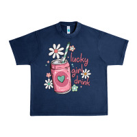 Navy lucky girl drink Urban Heavy Tee - MaliasSmallBusiness