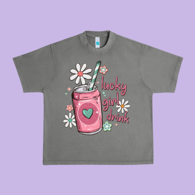 Lucky Girl Drink Urban Heavy Tee Designed By Maliassmallbusiness