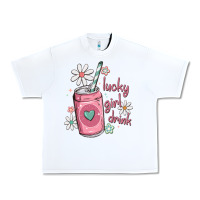 White lucky girl drink Urban Heavy Tee - MaliasSmallBusiness