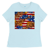 Baby Blue 4th of July USA flag leopard sunflower 20oz tumble Ladies Tee - Neo Western