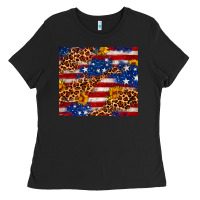 Black 4th of July USA flag leopard sunflower 20oz tumble Ladies Tee - Neo Western