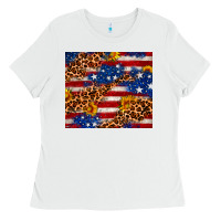 White 4th of July USA flag leopard sunflower 20oz tumble Ladies Tee - Neo Western