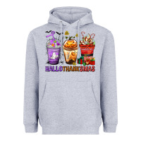 Heather Grey hallothanksmas coffee cups Heavyweight Hoodie - texasbilliewilder