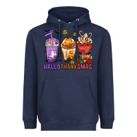 Navy hallothanksmas coffee cups Heavyweight Hoodie - texasbilliewilder