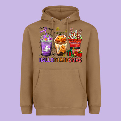 Hallothanksmas Coffee Cups Heavyweight Hoodie Designed By Texasbilliewilder