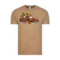 Vintage Coffee Christmas Truck Elf Santa snowman reindeer Vintage Tee - NancyCooperArtShop