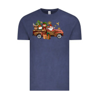 Vintage Denim Christmas Truck Elf Santa snowman reindeer Vintage Tee - NancyCooperArtShop