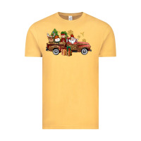 Vintage Mustard Christmas Truck Elf Santa snowman reindeer Vintage Tee - NancyCooperArtShop
