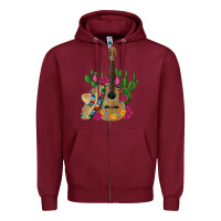 Burgundy ,mexican sombrero guitar rose cactus Zipper Hoodie - Artiststas