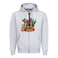 Heather Grey ,mexican sombrero guitar rose cactus Zipper Hoodie - Artiststas