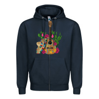 Navy ,mexican sombrero guitar rose cactus Zipper Hoodie - Artiststas