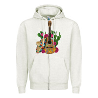 Oatmeal Heather ,mexican sombrero guitar rose cactus Zipper Hoodie - Artiststas