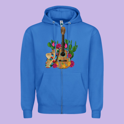,mexican Sombrero Guitar Rose Cactus Zipper Hoodie Designed By Artiststas