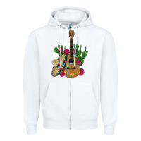 White ,mexican sombrero guitar rose cactus Zipper Hoodie - Artiststas