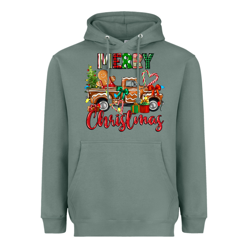 Merry Christmas Gingerbread Truck Heavyweight Hoodie by texasbilliewilder | Teevron