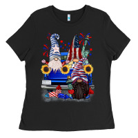 Black 4th of July gnomes truck Ladies Tee - CowGirlArtShop